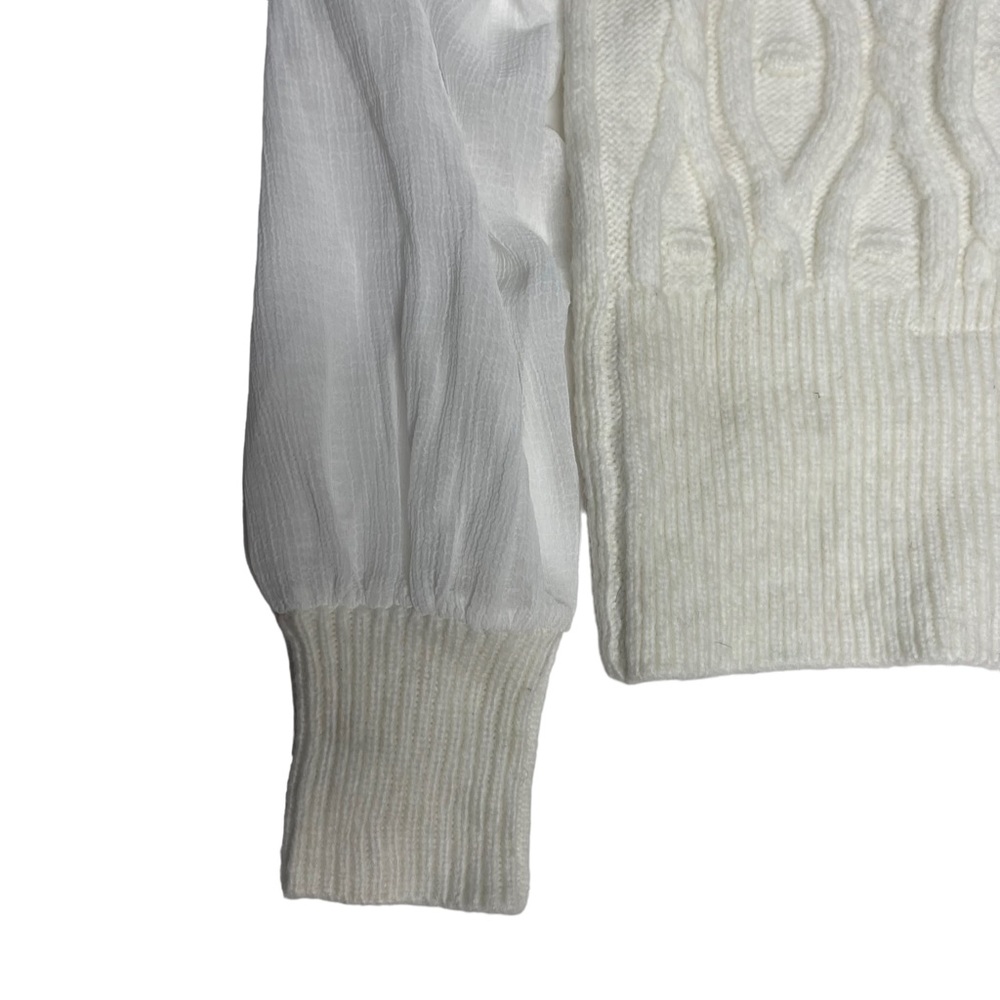 NWT Anthropologie White Ruffled Knit Puff Sleeve Sweater xs - Picture 8 of 14